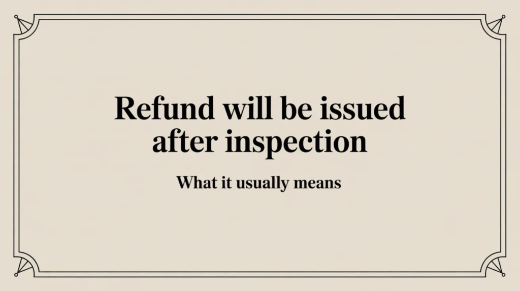 “Refund Will Be Issued After Inspection” - What it usually means